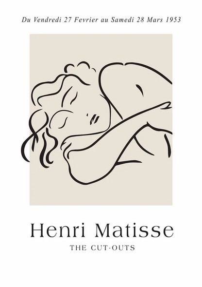 Lying Woman Minimalist Line Art Beige Background Painting