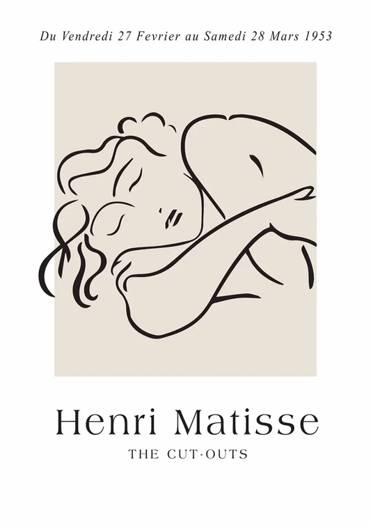 Lying Woman Minimalist Line Art Beige Background Painting