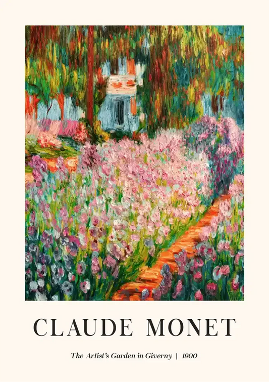 Claude Monet canvas schilderij met de kleurrijke tuin in Giverny vol bloeiende planten