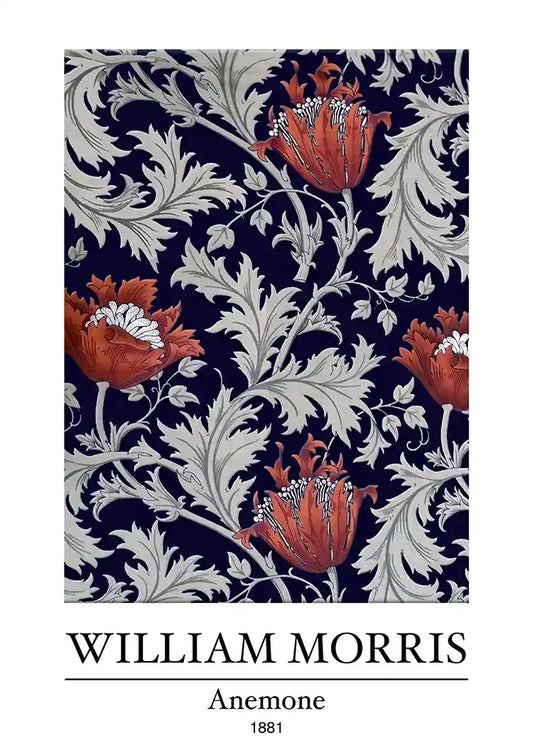 William Morris Anemone Bloemenpatroon Donkerblauw Klassiek Kunst Schilderij