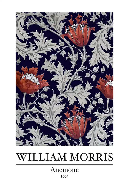 William Morris Anemone Rote Blumen auf Blau Gemälde