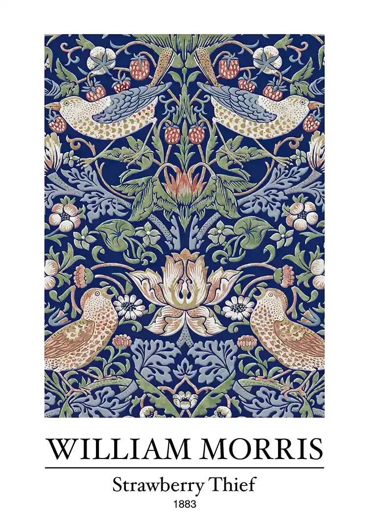 William Morris Strawberry Thief Vogels Aardbeien Donkerblauw Klassiek Kunst Schilderij