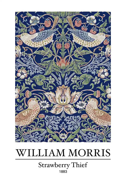 William Morris Strawberry Thief Vogels Aardbeien Donkerblauw Klassiek Kunst Schilderij