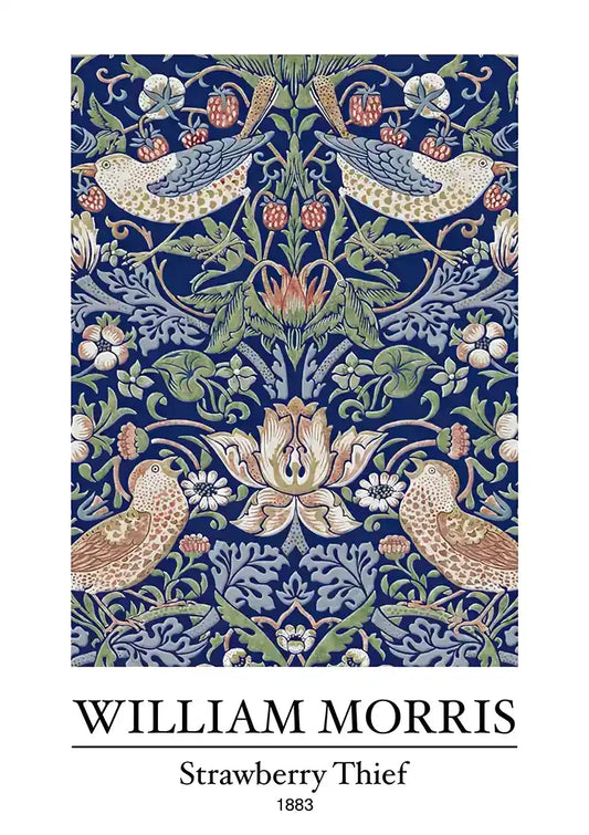 William Morris Strawberry Thief Vogels Aardbeien Donkerblauw Klassiek Kunst Schilderij