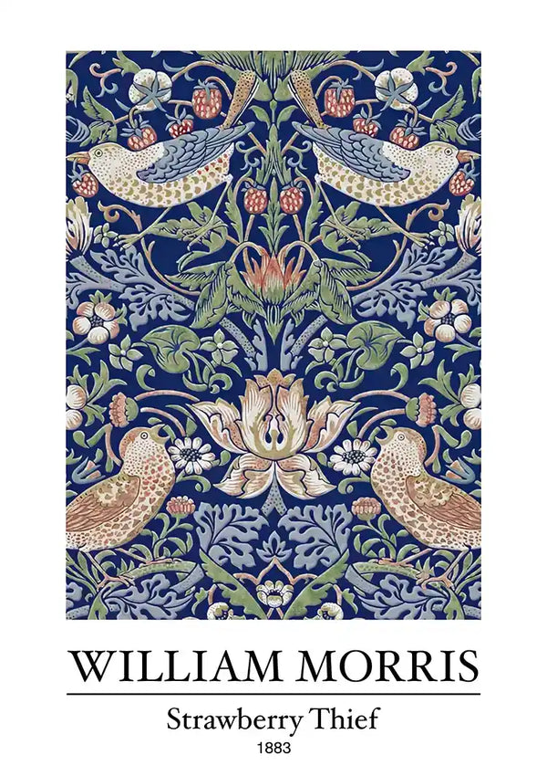 William Morris Strawberry Thief Vogels Aardbeien Donkerblauw Klassiek Kunst Schilderij