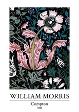 William Morris Compton różowe kwiaty ciemne liście klasyczne Obraz na płótnie