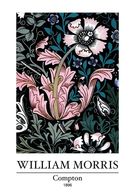 William Morris Compton Roze Bloemen Donker Bladwerk Klassiek Kunst Schilderij