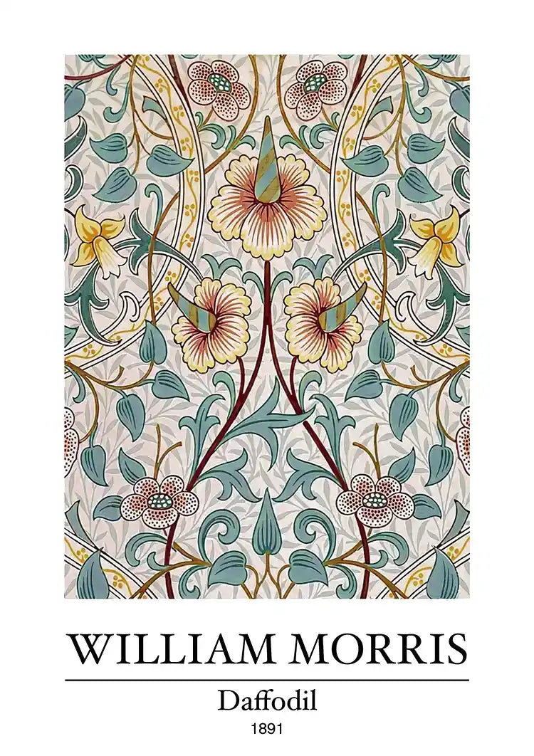 William Morris Daffodil Narcissen Symmetrisch Bloemenpatroon Klassiek Kunst Schilderij