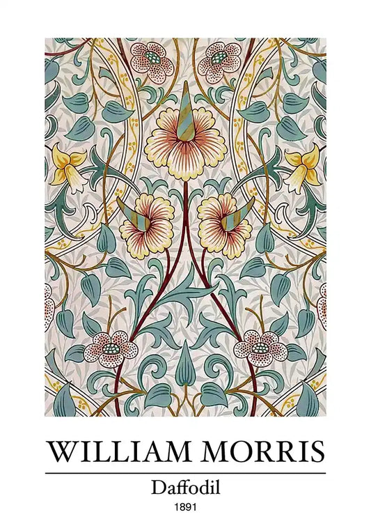 William Morris Daffodil Narcissen Symmetrisch Bloemenpatroon Klassiek Kunst Schilderij