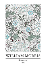 William Morris wodorosty niebieskie kwiaty czerwone jagody biały obraz na płótnie