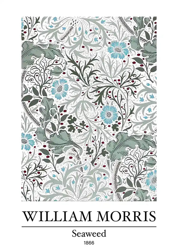 William Morris Seegras Blau Blumen Rote Beeren Weiß Malerei