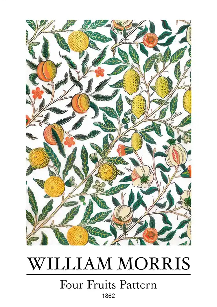 William Morris Vier Früchte Orangen Granatäpfel Grüne Blätter Klassisches Kunstgemälde