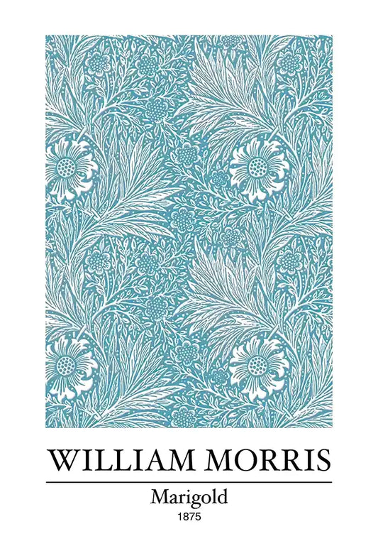 William Morris Marigold canvas schilderij in turquoise en wit