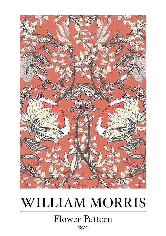 William Morris bloemenpatroon canvas schilderij in rood, roze en groen
