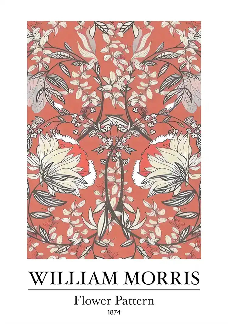 William Morris Blumenmuster, weiße Blumen auf rotem Gemälde