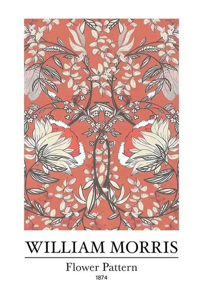 William Morris Blumenmuster Weiße Blumen auf roter Leinwand Malerei