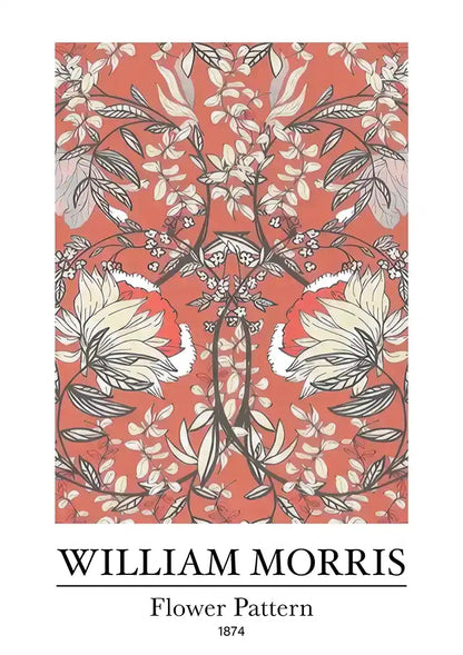 William Morris Blumenmuster, weiße Blumen auf rotem Gemälde