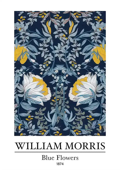 William Morris Blue Flowers White Yellow Flowers Dark Blue Canvas Painting