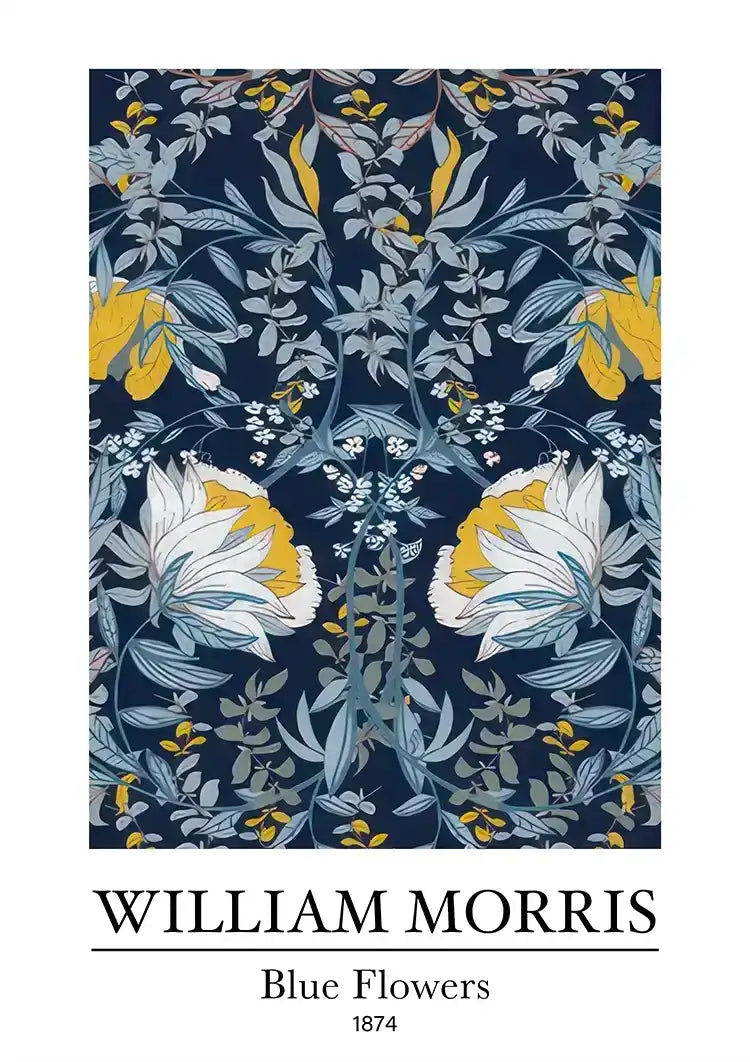 William Morris Blauwe Bloemen Donkere Achtergrond Schilderij