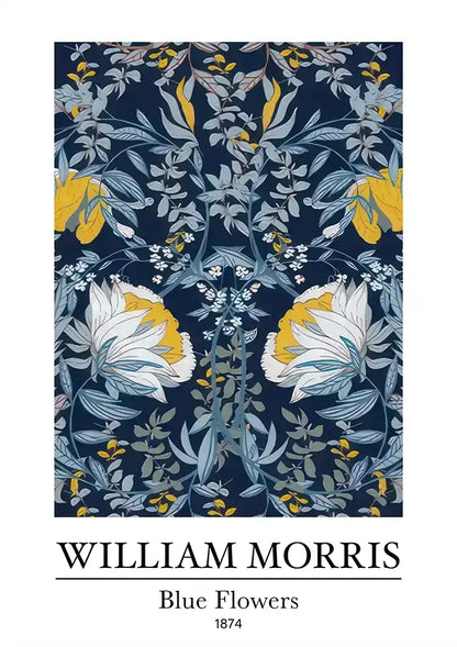 William Morris Blauwe Bloemen Donkere Achtergrond Schilderij