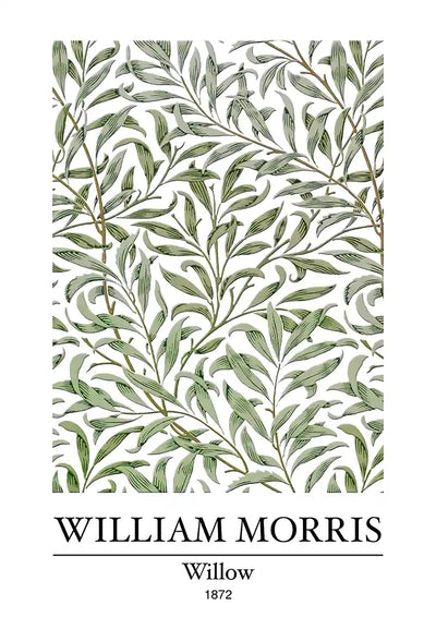 William Morris Willow Green Branches Leaves White Canvas Painting