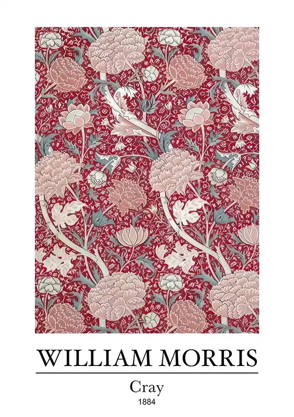 William Morris Cray Rosa Beige Blumen auf Rot Gemälde