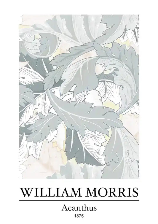 William Morris Acanthus Lichtgrijs Zachtblauw Bladeren Botanisch Schilderij