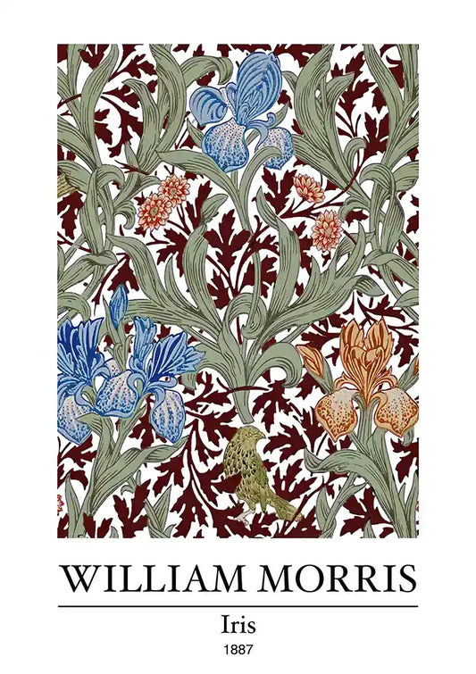 William Morris Iris Bloemen Blauw Rood Oranje Groen Botanisch Klassiek Kunst Schilderij