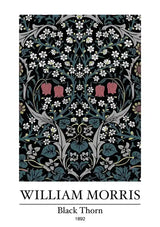 William Morris Czarny Cierń Ciemnoniebieskie Białe Kwiaty Różowe Akcenty Obraz na płótnie