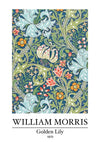 William Morris Golden Lily Blue-Green Colorful Botanical Painting