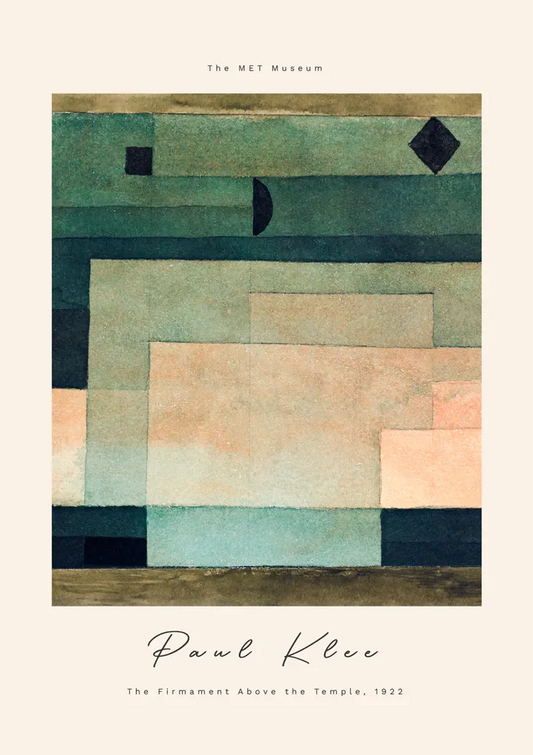 Abstracte blokken van Klee canvas schilderij in perzikroze, groen en blauw
