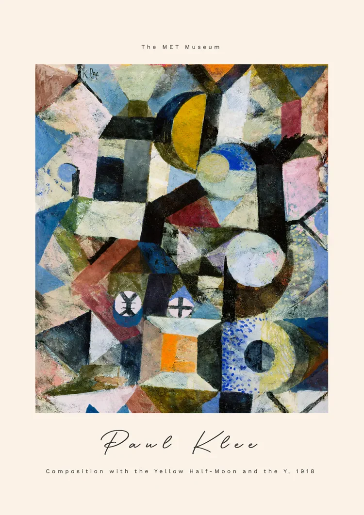 Klee Yellow Crescent Geometric Blue Yellow Black Abstract Composition Painting