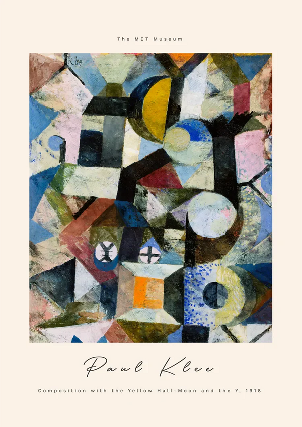 Klee Yellow Crescent Geometric Blue Yellow Black Abstract Composition Painting