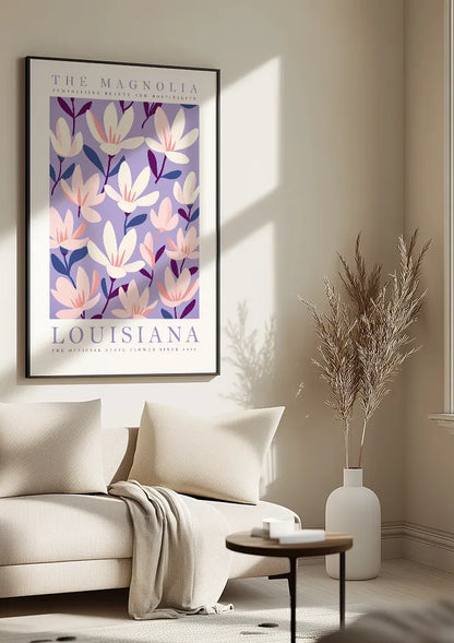 Louisiana Magnolia Botanical Purple Flowers Poster Painting