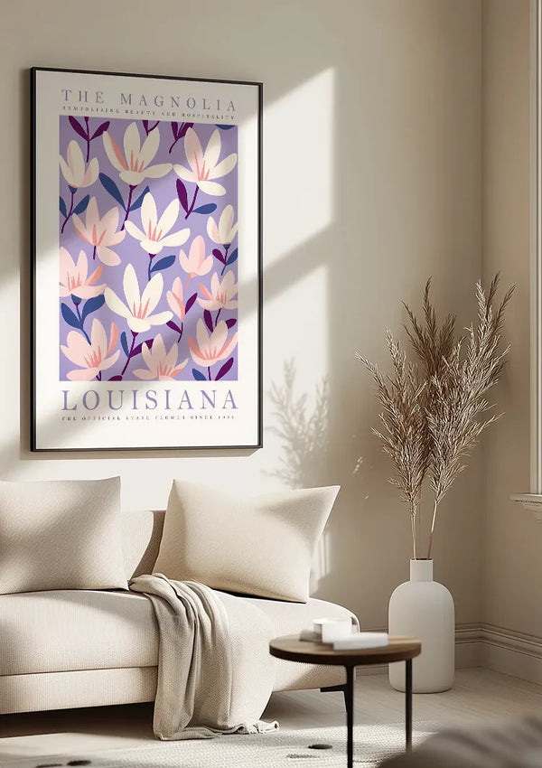 Louisiana Magnolia Botanical Purple Flowers Poster Painting