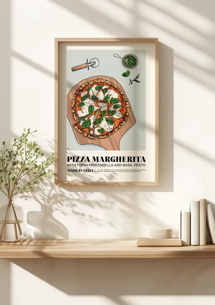 Neapolitanische Pizza Margherita Mozzarella Basilikum Illustration Gemälde
