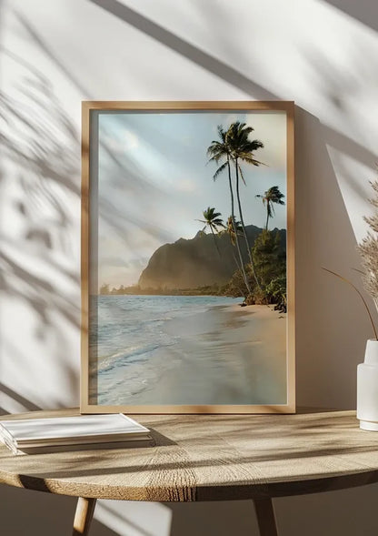 Tropischer Strand Palmen Goldener Sonnenuntergang Ruhiger Ozean Gemälde