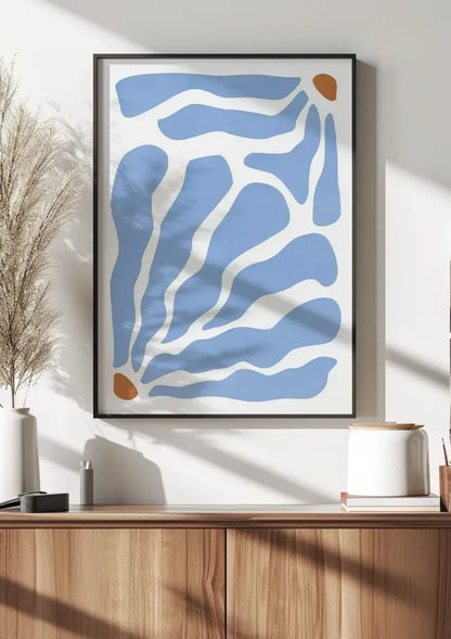 Blue Abstract Organic Shapes White Background Minimalist Painting