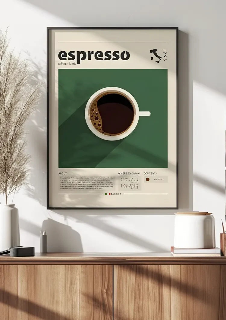 Espressotasse Retro Grünes Kaffeeposter Gemälde im Vintage-Stil
