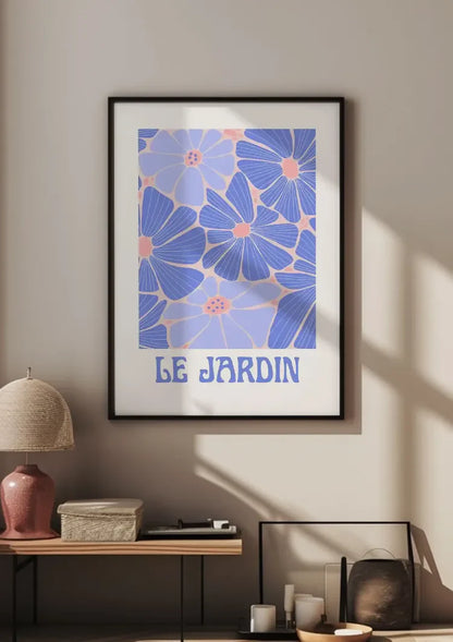 Blaue Lila Blumen Le Jardin Retro-Poster Gartenbild