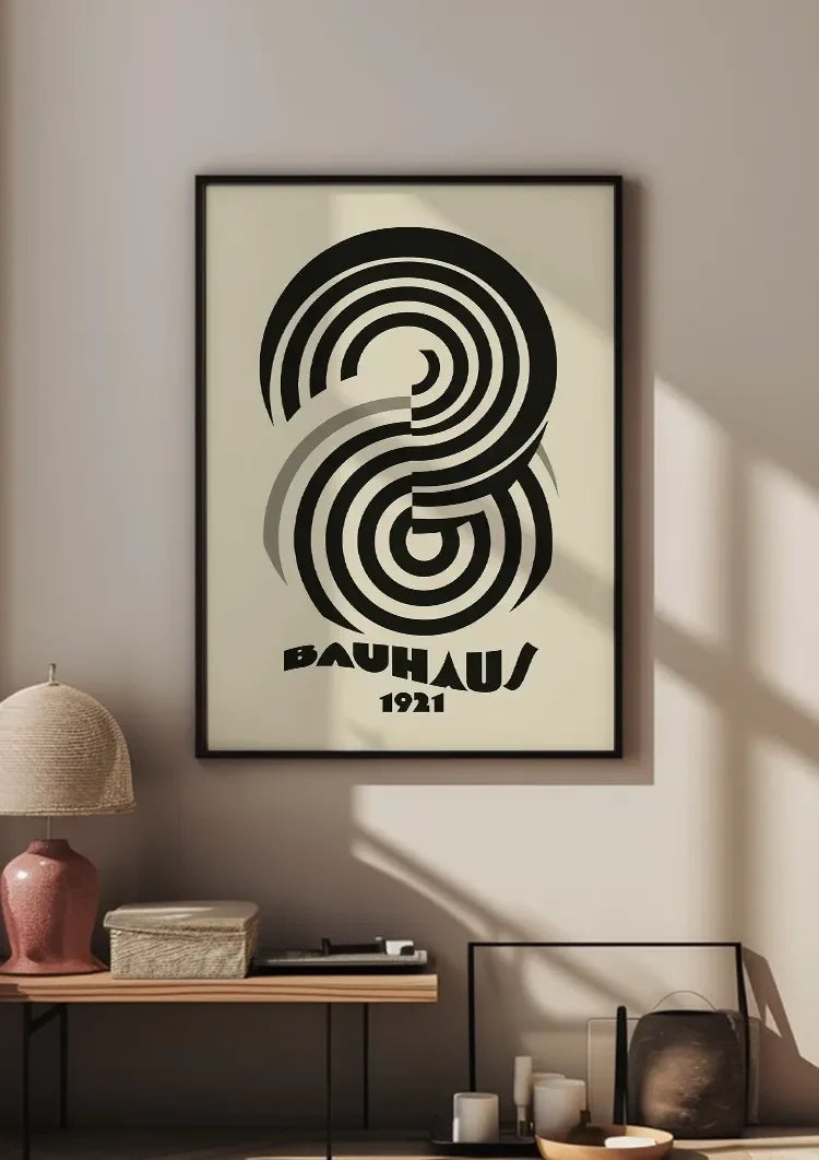 Bauhaus 1921 Concentrische Spiraal Zwart Beige Schilderij