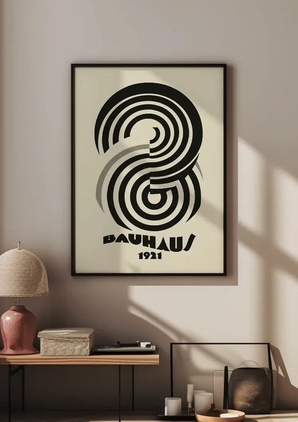 Bauhaus 1921 Concentrische Spiraal Zwart Beige Schilderij