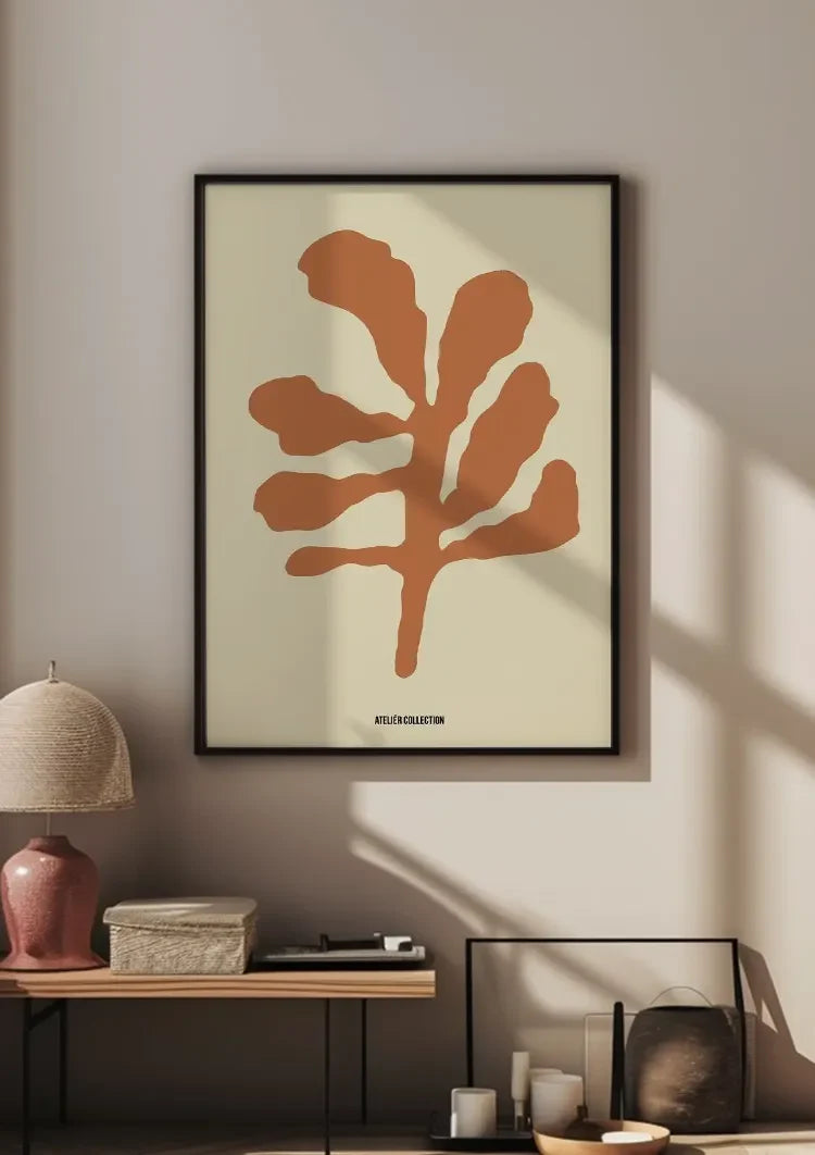 Terracotta Bladvorm Abstracte Botanische Kunst Schilderij
