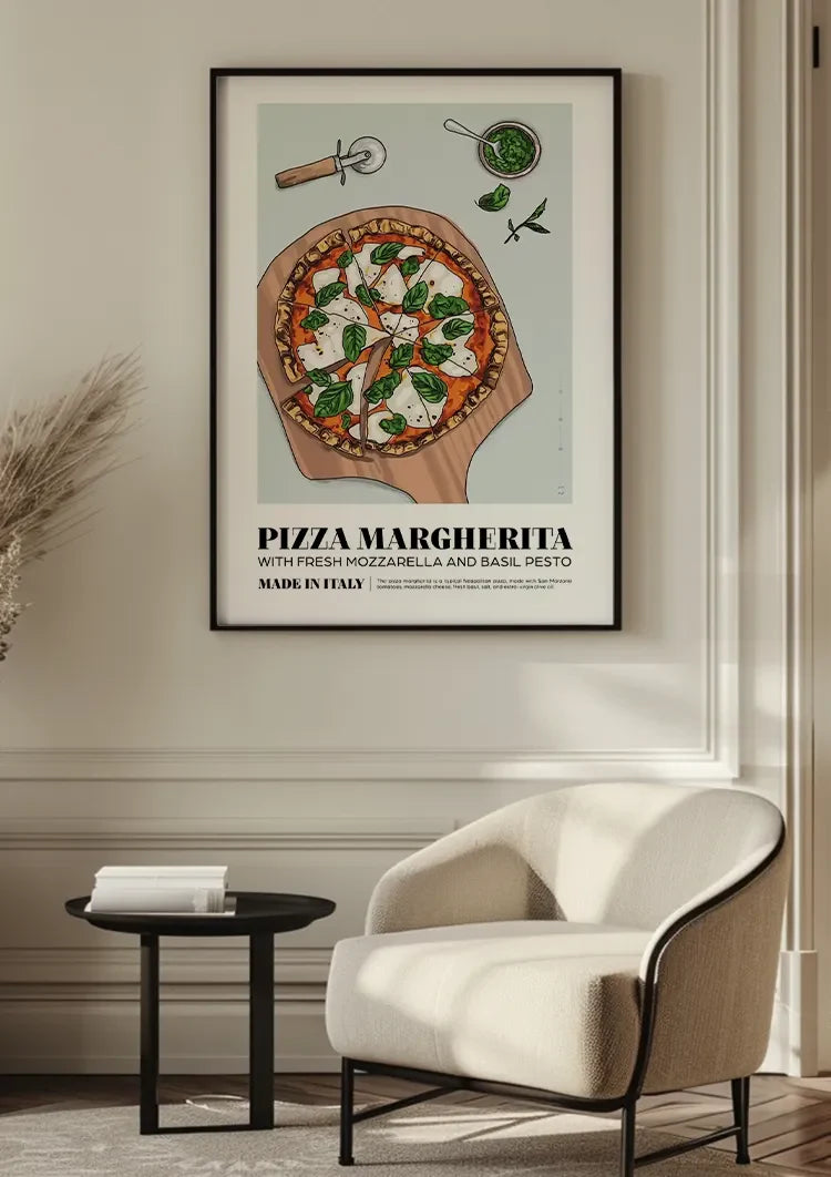 Neapolitanische Pizza Margherita Mozzarella Basilikum Illustration Gemälde