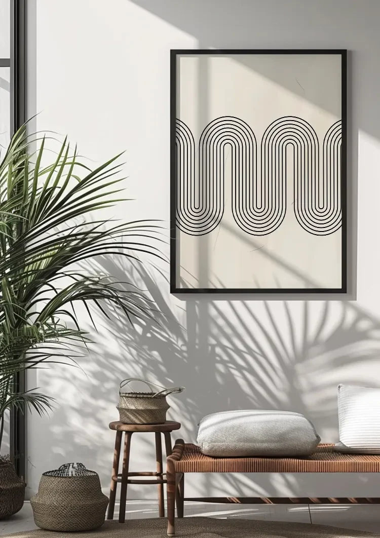 Schwarze Wellenlinien Monochromes Geometrisches Minimalistisches Gemälde
