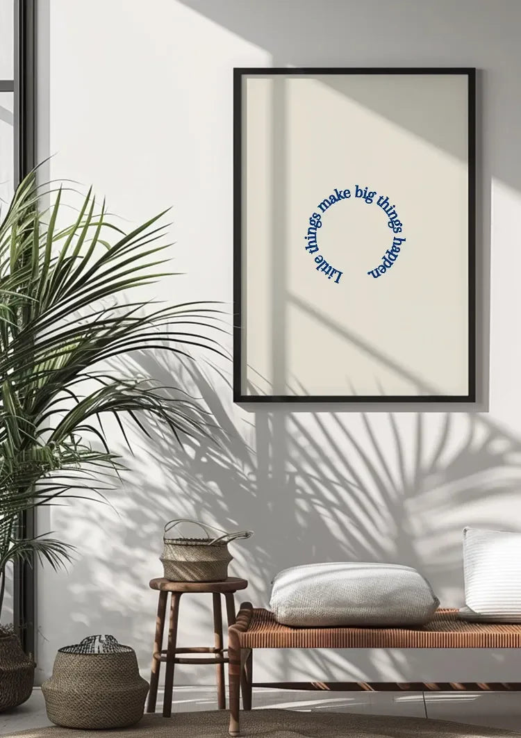 Kleinigkeiten inspirierendes Zitat Kreis Blau Beige Text Bild