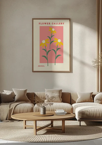 Gelbe Margeriten Rosa Hintergrund Blumengalerie Retro Poster Malerei