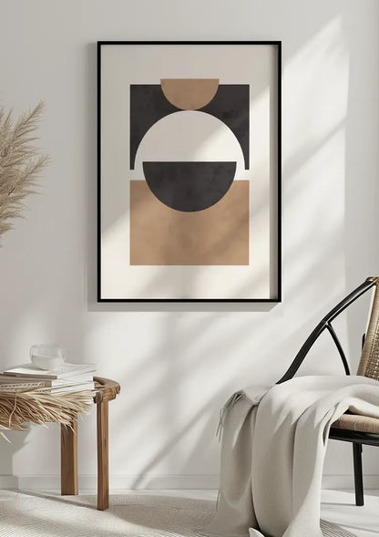 Black Square Circle Beige Half Circle Geometric Abstract Painting