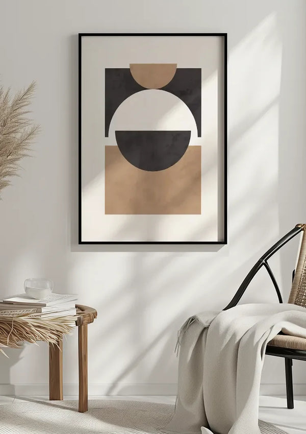 Black Square Circle Beige Half Circle Geometric Abstract Painting