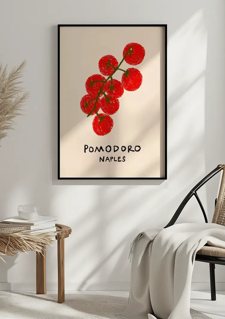 Rote Tomaten Pomodoro Neapel Vintage Italienischer Stil Beige Küchen Poster Gemälde
